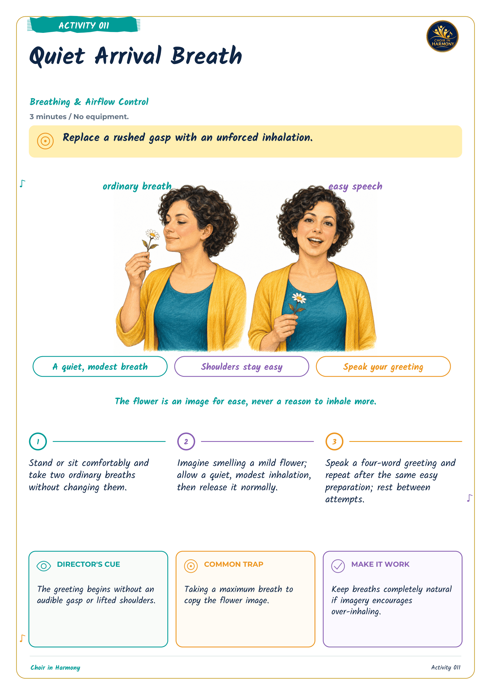 Quiet Arrival Breath — actual included activity, also shown in the carousel